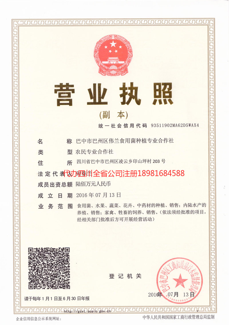 重庆重庆伟兰食用菌种植专业合作社